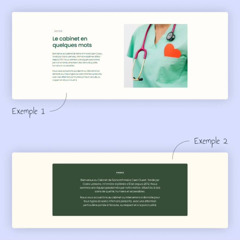 Exemples de section "à propos" pour un site web d'infirmière libérale