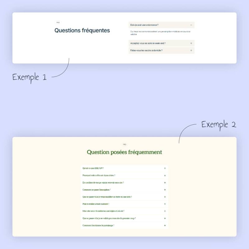 Exemples de section "FAQ" pour un site d'infirmière libérale