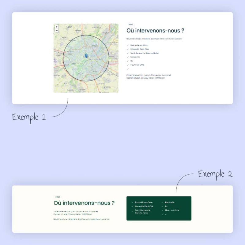 Exemples de section "zone d'intervention" pour un site vitrine d'infirmière libérale